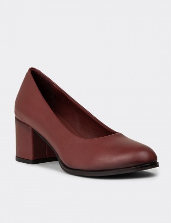 Women's Burgundy Leather Heeled Shoes
