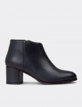 Women's Navy Leather Ankle Boots