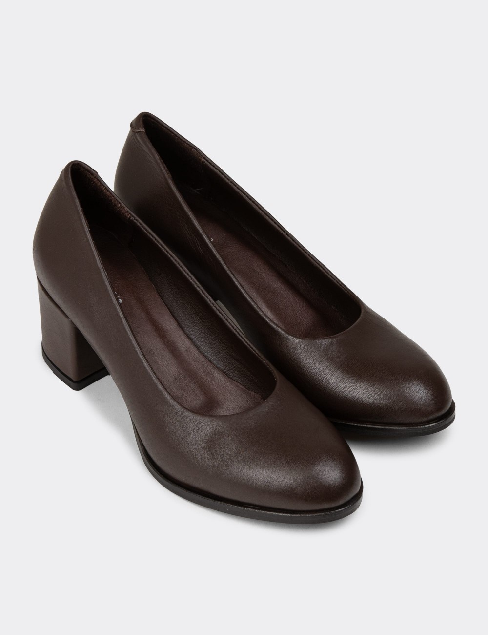 Women's Brown Leather Heeled Shoes - A3285ZKHVC01