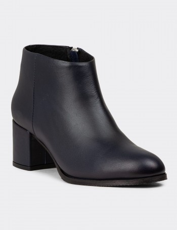Women's Navy Leather Ankle Boots