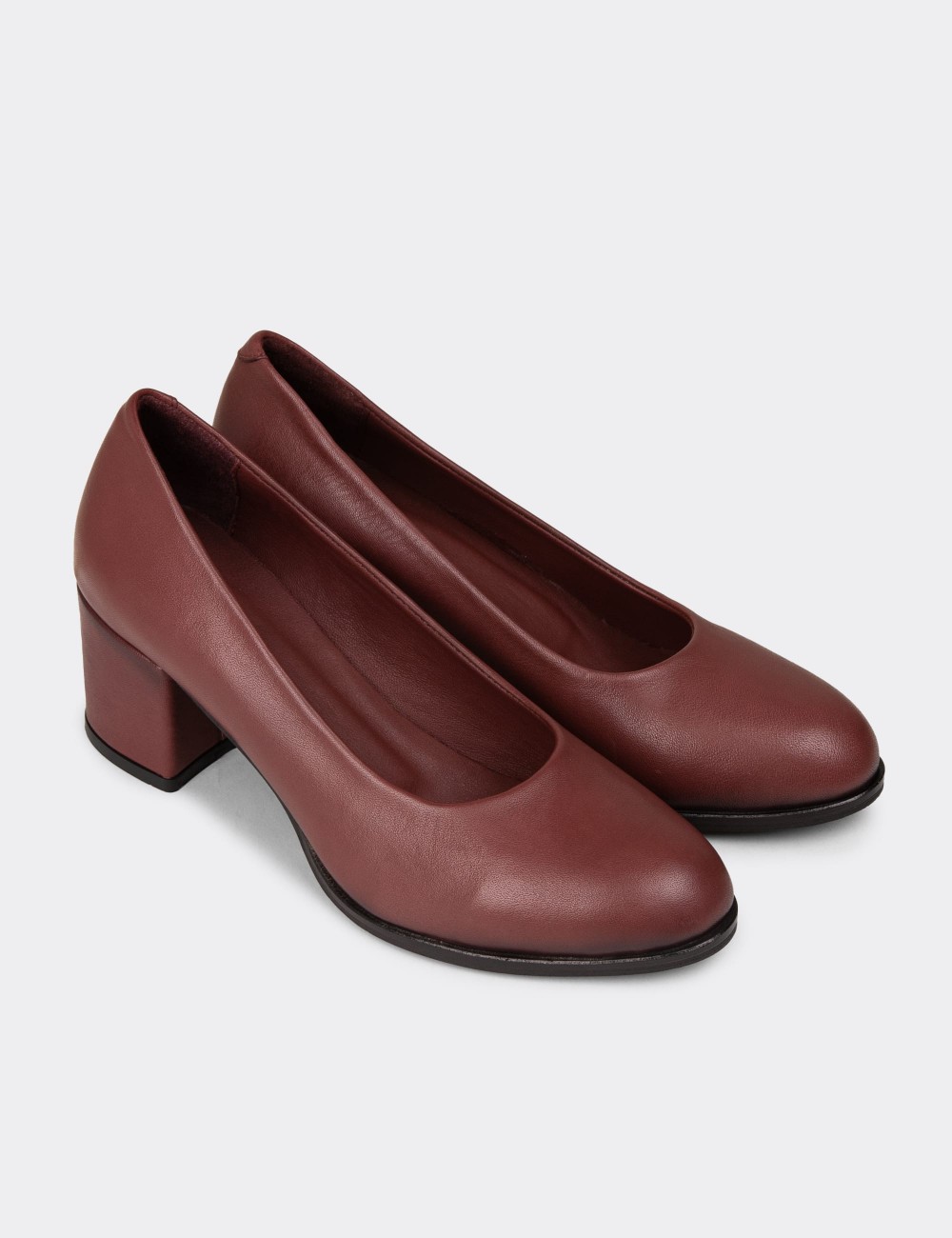 Women's Burgundy Leather Heeled Shoes - A3285ZBRDC01 Women's Burgundy Leather Heeled Shoes - A3285ZBRDC01