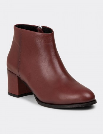 Women's Burgundy Leather Ankle Boots