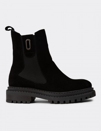 Women's Black Suede Leather Ankle Boots