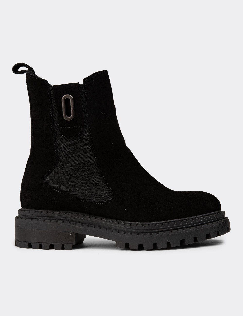 Women's Black Suede Leather Ankle Boots - 61821ZSYHC01 Women's Black Suede Leather Ankle Boots - 61821ZSYHC01