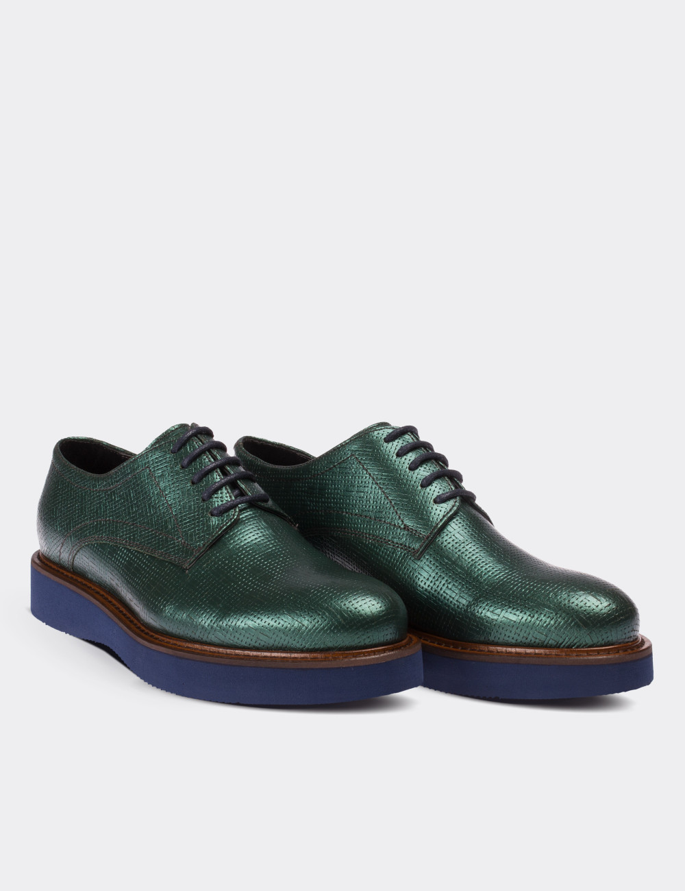 Green  Leather Lace-up Shoes - 01430ZYSLE07