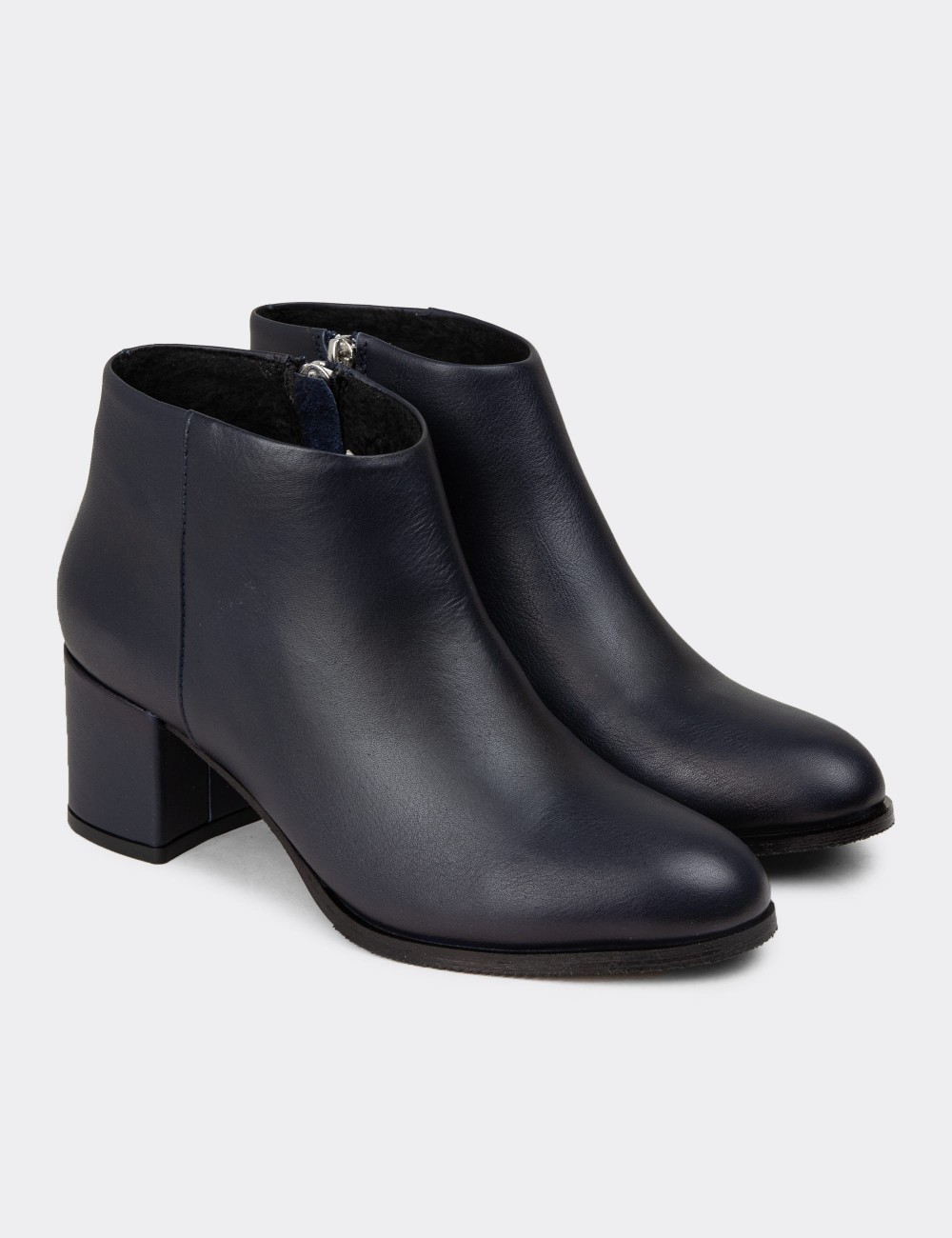 Women's Navy Leather Ankle Boots - A3324ZLCVC01 Women's Navy Leather Ankle Boots - A3324ZLCVC01