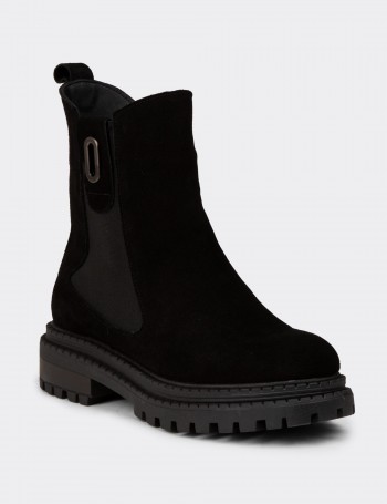 Women's Black Suede Leather Ankle Boots