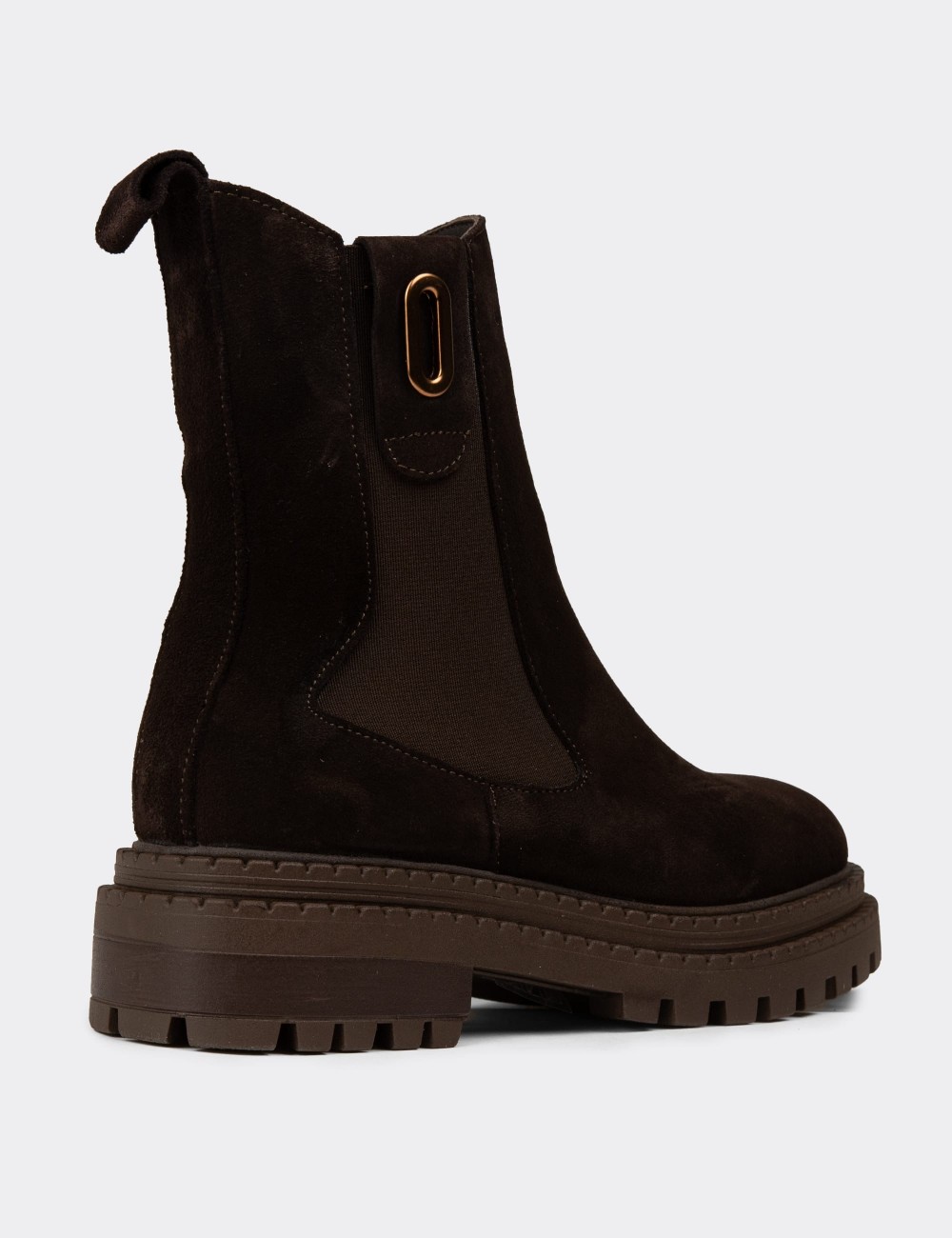 Women's Brown Suede Leather Ankle Boots - 61821ZKHVC01