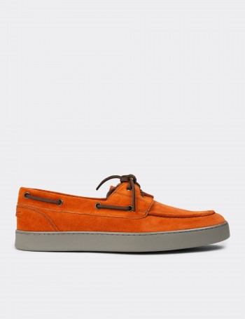 Men's Orange Suede Leather Nautical Lace-up Shoes