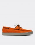 Men's Orange Suede Leather Nautical Lace-up Shoes
