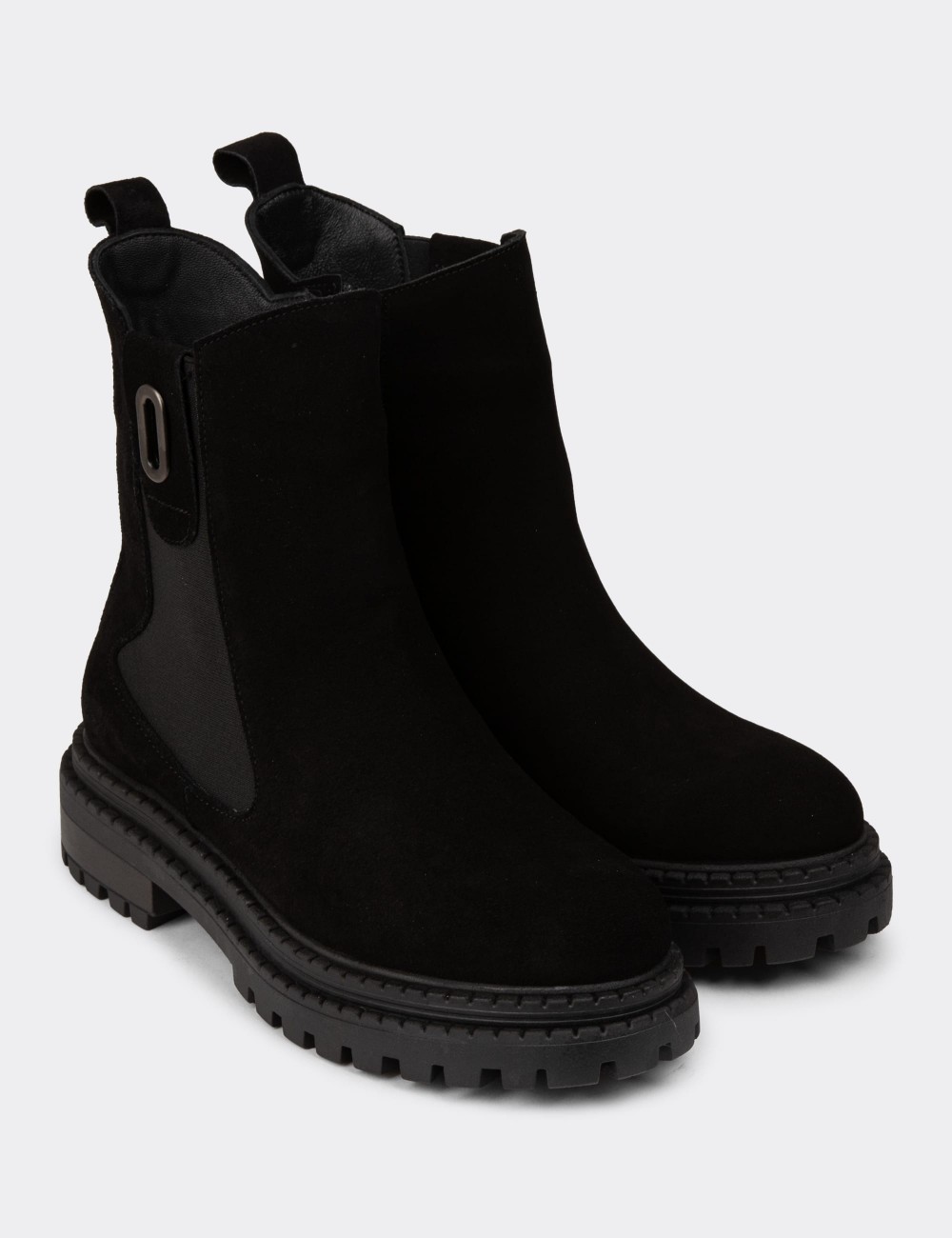 Women's Black Suede Leather Ankle Boots - 61821ZSYHC01 Women's Black Suede Leather Ankle Boots - 61821ZSYHC01