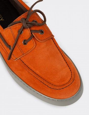 Men's Orange Suede Leather Nautical Lace-up Shoes