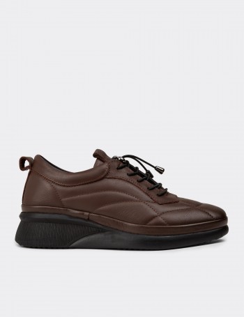 Women's Brown Leather Lace-Up Shoes