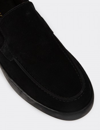 Men's Black Suede Leather Slip-On Shoes