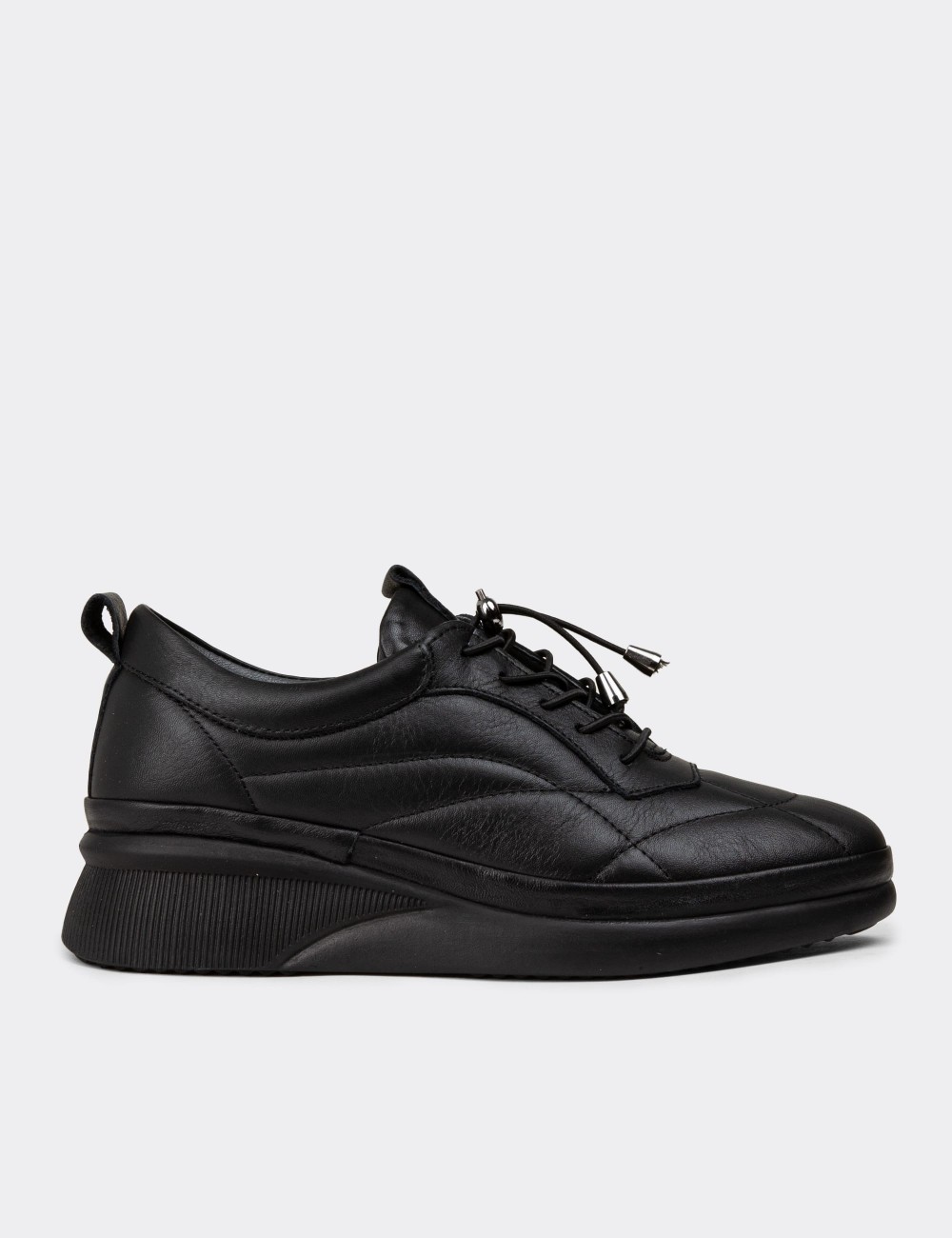 Women's Black Leather Lace-Up Shoes - N0123ZSYHC01 Women's Black Leather Lace-Up Shoes - N0123ZSYHC01