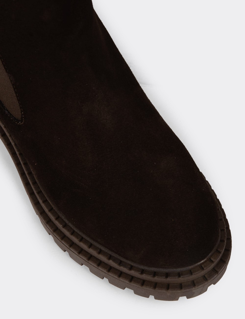 Women's Brown Suede Leather Ankle Boots - 61821ZKHVC01