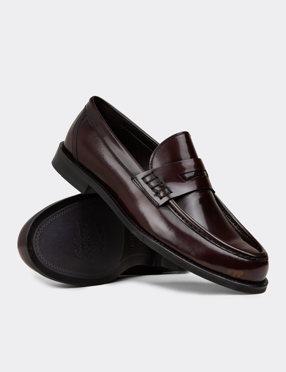 Men's Burgundy Leather Loafers - 02000MBRDM01 Men's Burgundy Leather Loafers - 02000MBRDM01