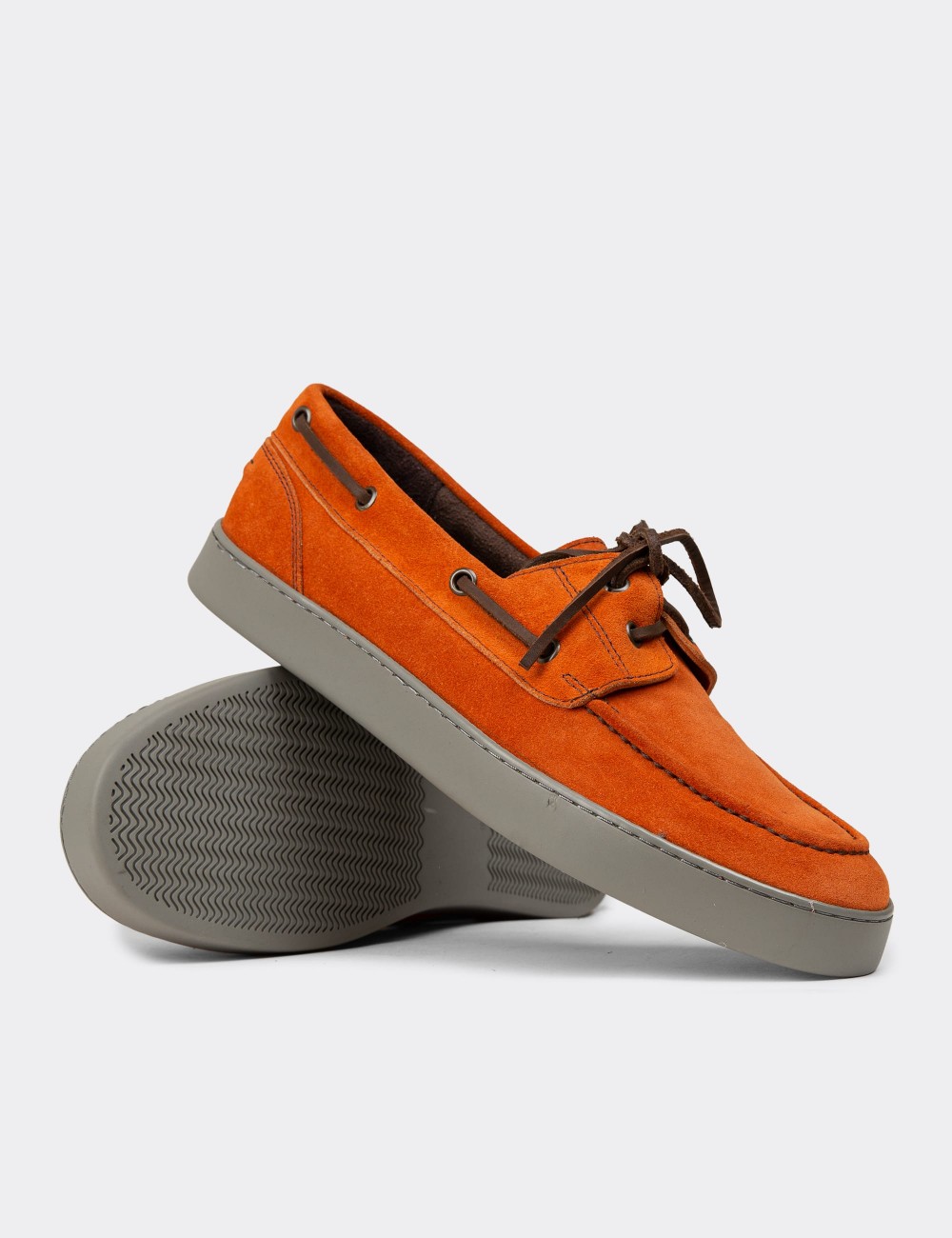 Men's Orange Suede Leather Nautical Lace-up Shoes - 01952MTRCC01 Men's Orange Suede Leather Nautical Lace-up Shoes - 01952MTRCC01