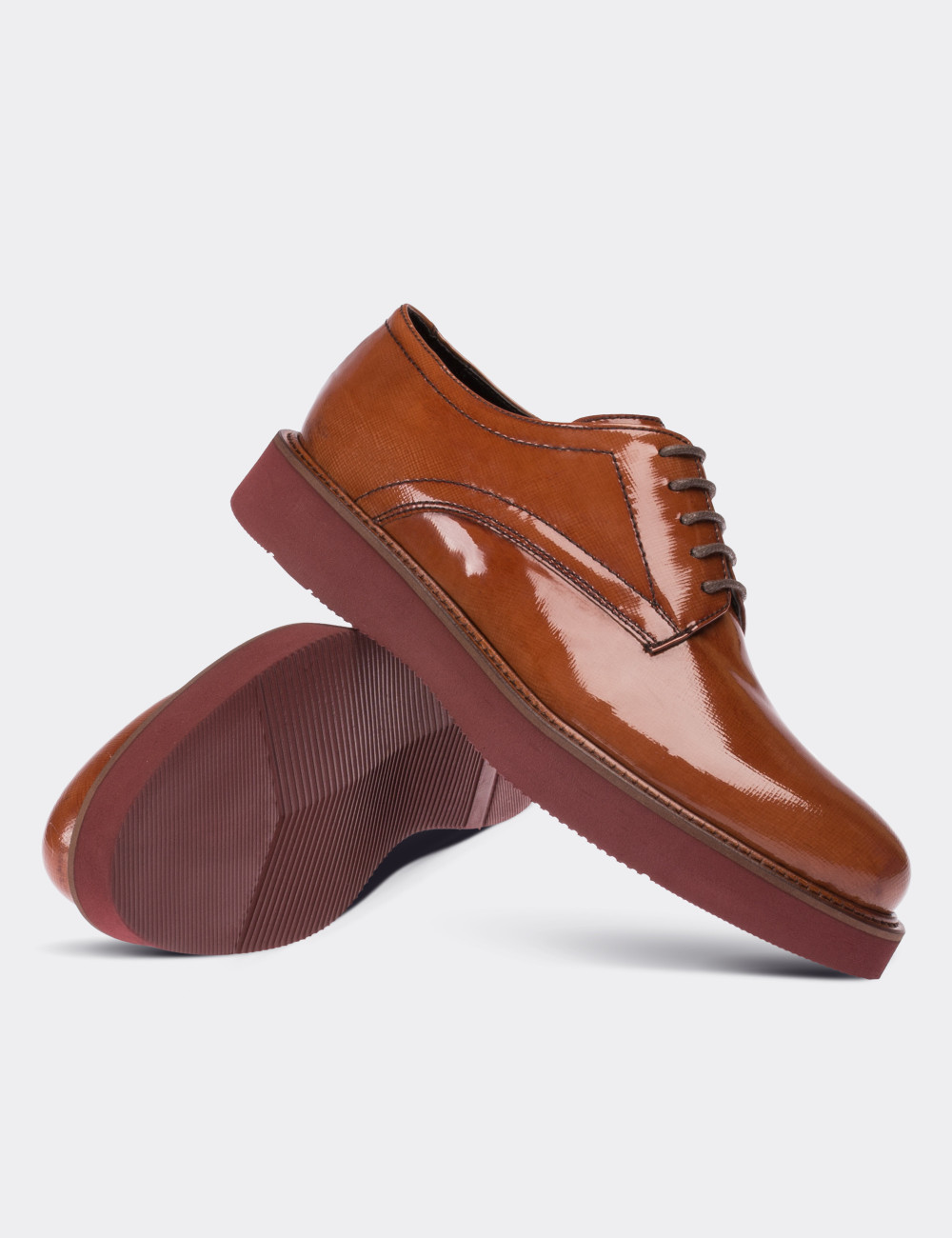 tan patent shoes
