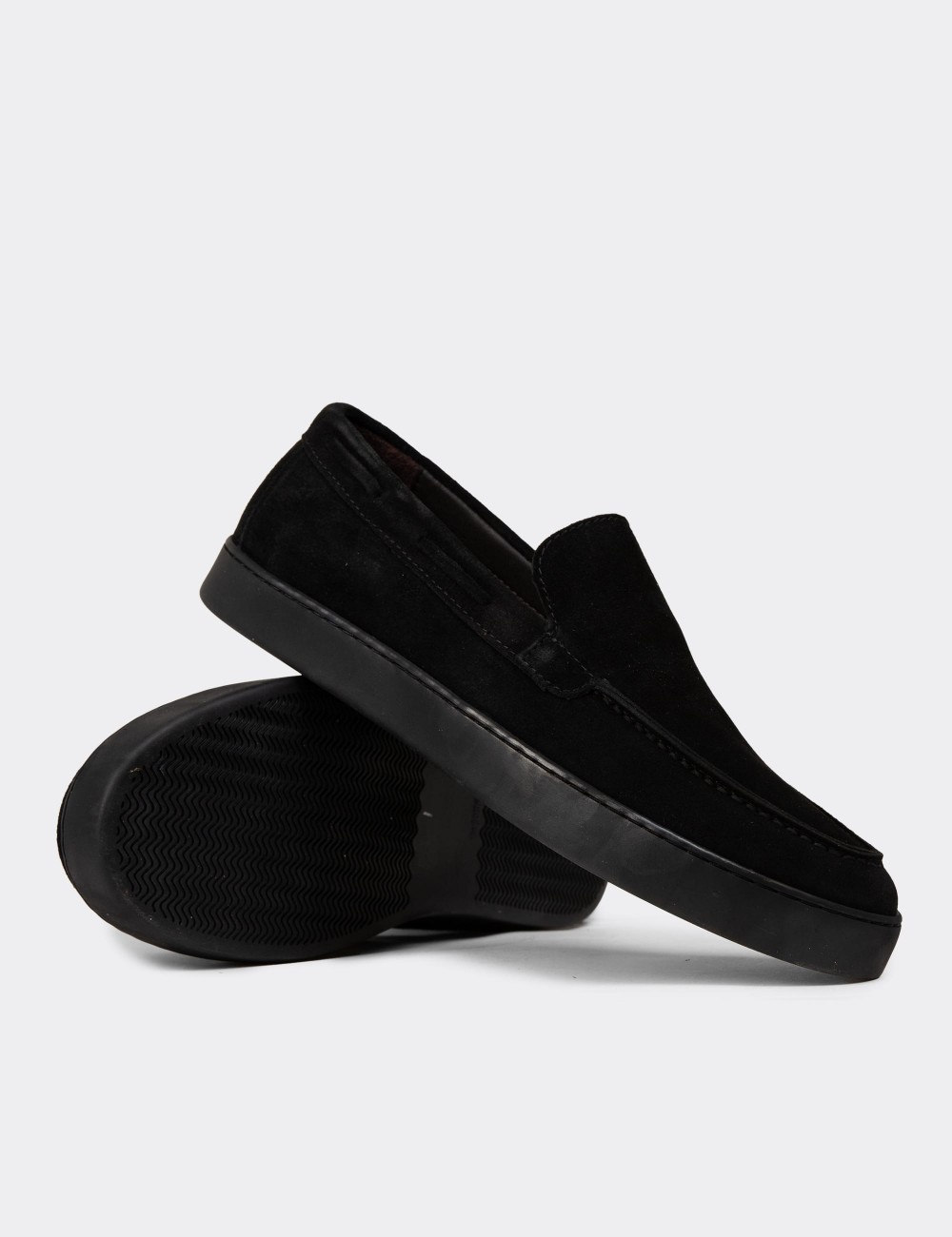 Men's Black Suede Leather Slip-On Shoes - 01993MSYHC01 Men's Black Suede Leather Slip-On Shoes - 01993MSYHC01