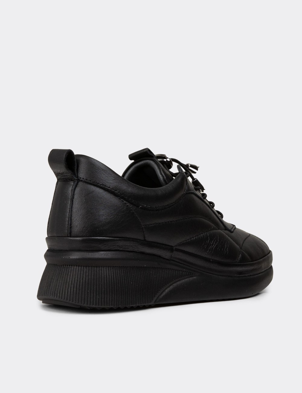 Women's Black Leather Lace-Up Shoes - N0123ZSYHC01 Women's Black Leather Lace-Up Shoes - N0123ZSYHC01