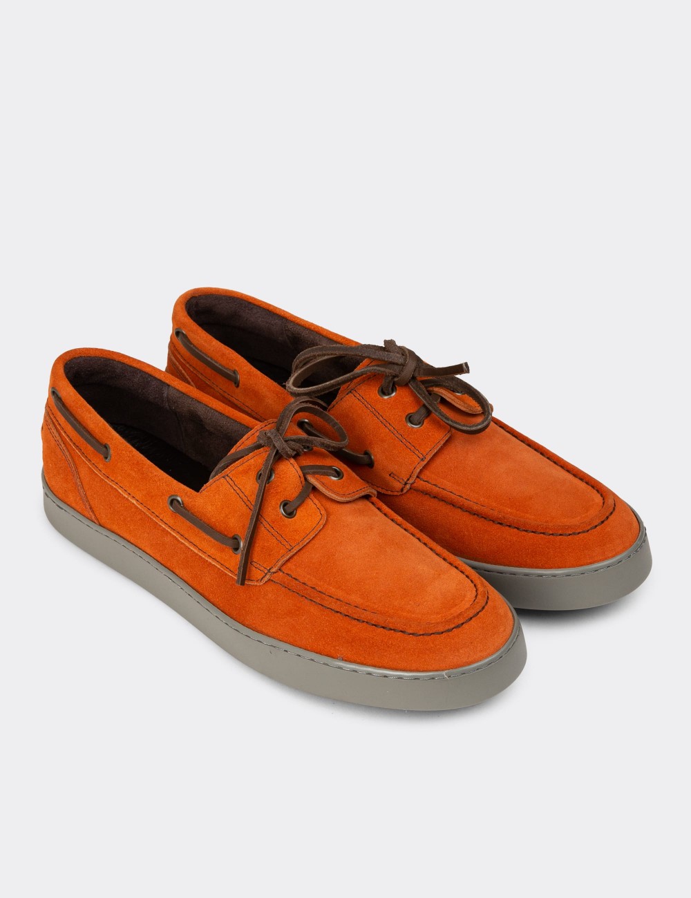 Men's Orange Suede Leather Nautical Lace-up Shoes - 01952MTRCC01 Men's Orange Suede Leather Nautical Lace-up Shoes - 01952MTRCC01