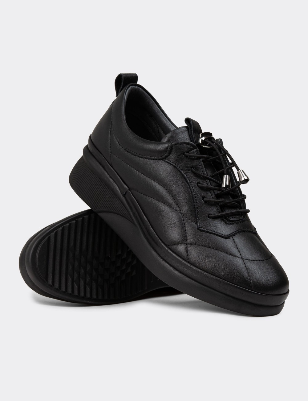 Women's Black Leather Lace-Up Shoes - N0123ZSYHC01 Women's Black Leather Lace-Up Shoes - N0123ZSYHC01