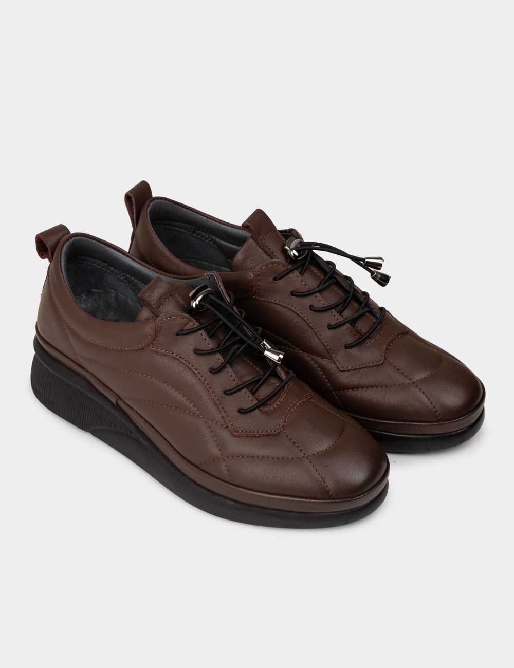 Women's Brown Leather Lace-Up Shoes - N0123ZKHVC01 Women's Brown Leather Lace-Up Shoes - N0123ZKHVC01