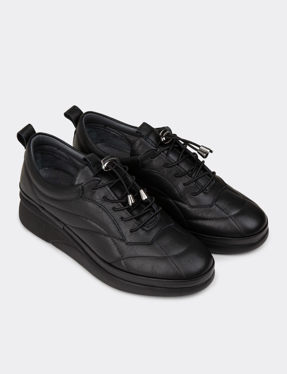 Women's Black Leather Lace-Up Shoes - N0123ZSYHC01 Women's Black Leather Lace-Up Shoes - N0123ZSYHC01