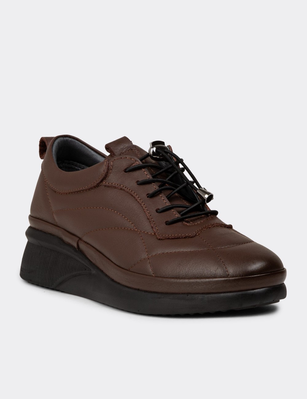 Women's Brown Leather Lace-Up Shoes - N0123ZKHVC01 Women's Brown Leather Lace-Up Shoes - N0123ZKHVC01