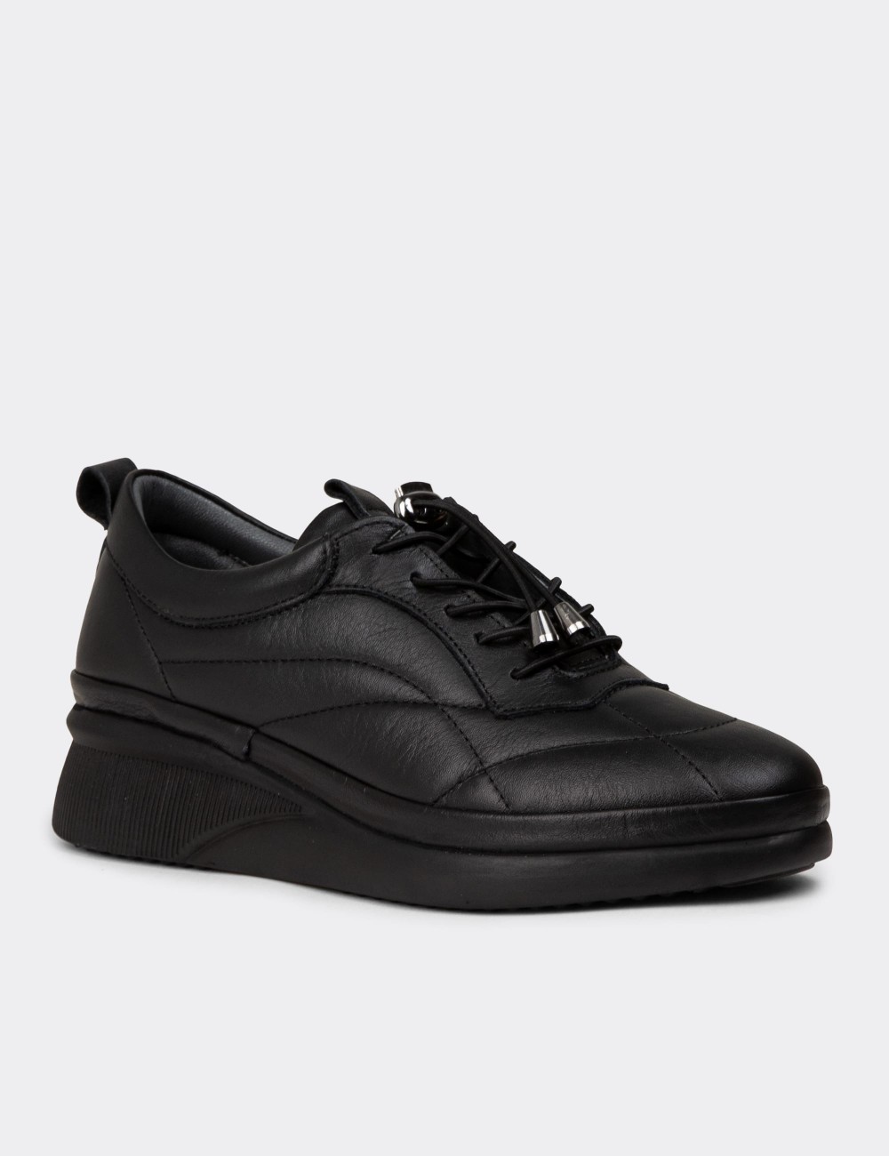 Women's Black Leather Lace-Up Shoes - N0123ZSYHC01 Women's Black Leather Lace-Up Shoes - N0123ZSYHC01