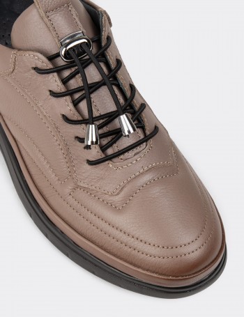 Women's Sandstone Leather Lace-up Shoes - N0120ZVZNC01