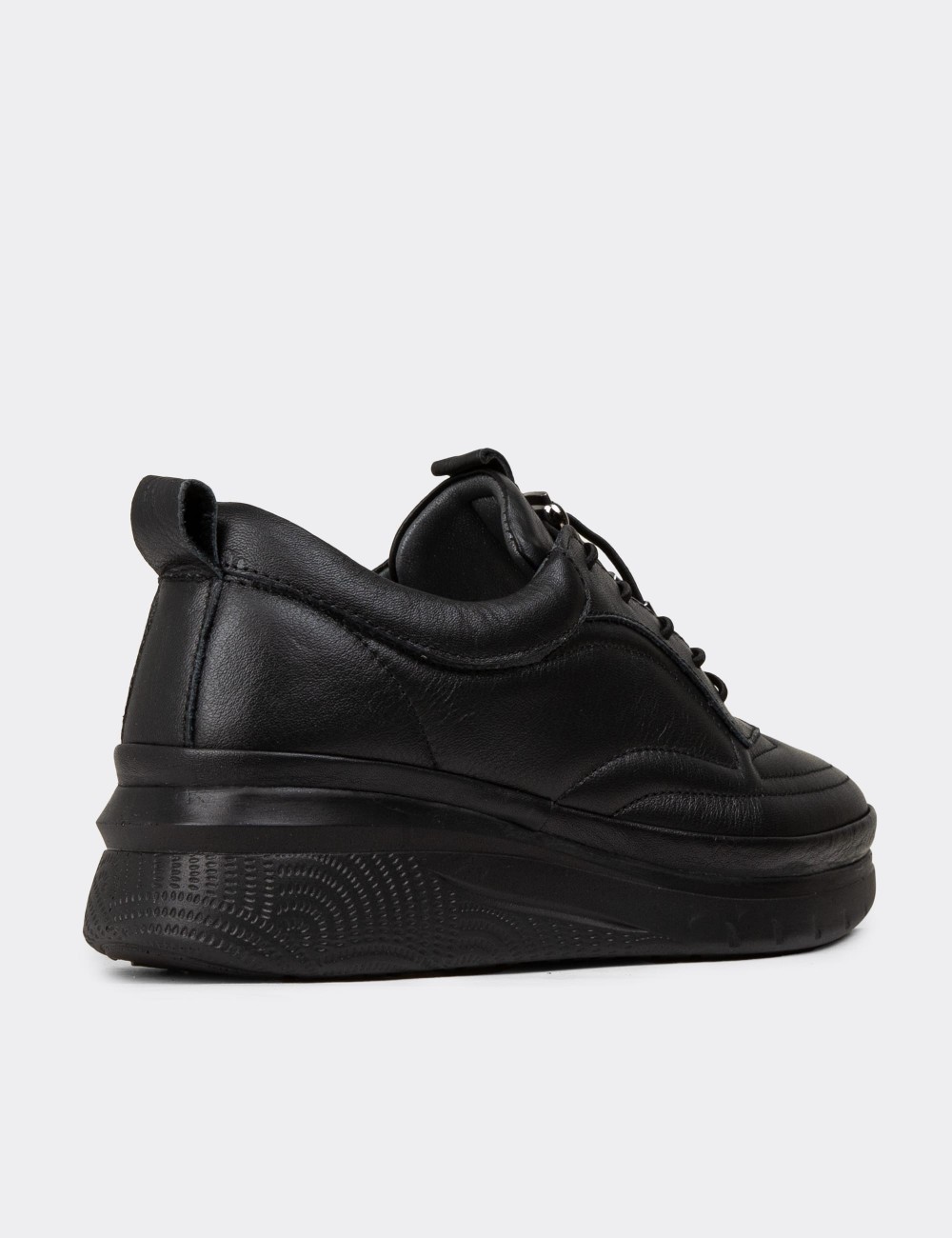 Women's Black Leather Lace-up Shoes - N0120ZSYHC01 Women's Black Leather Lace-up Shoes - N0120ZSYHC01
