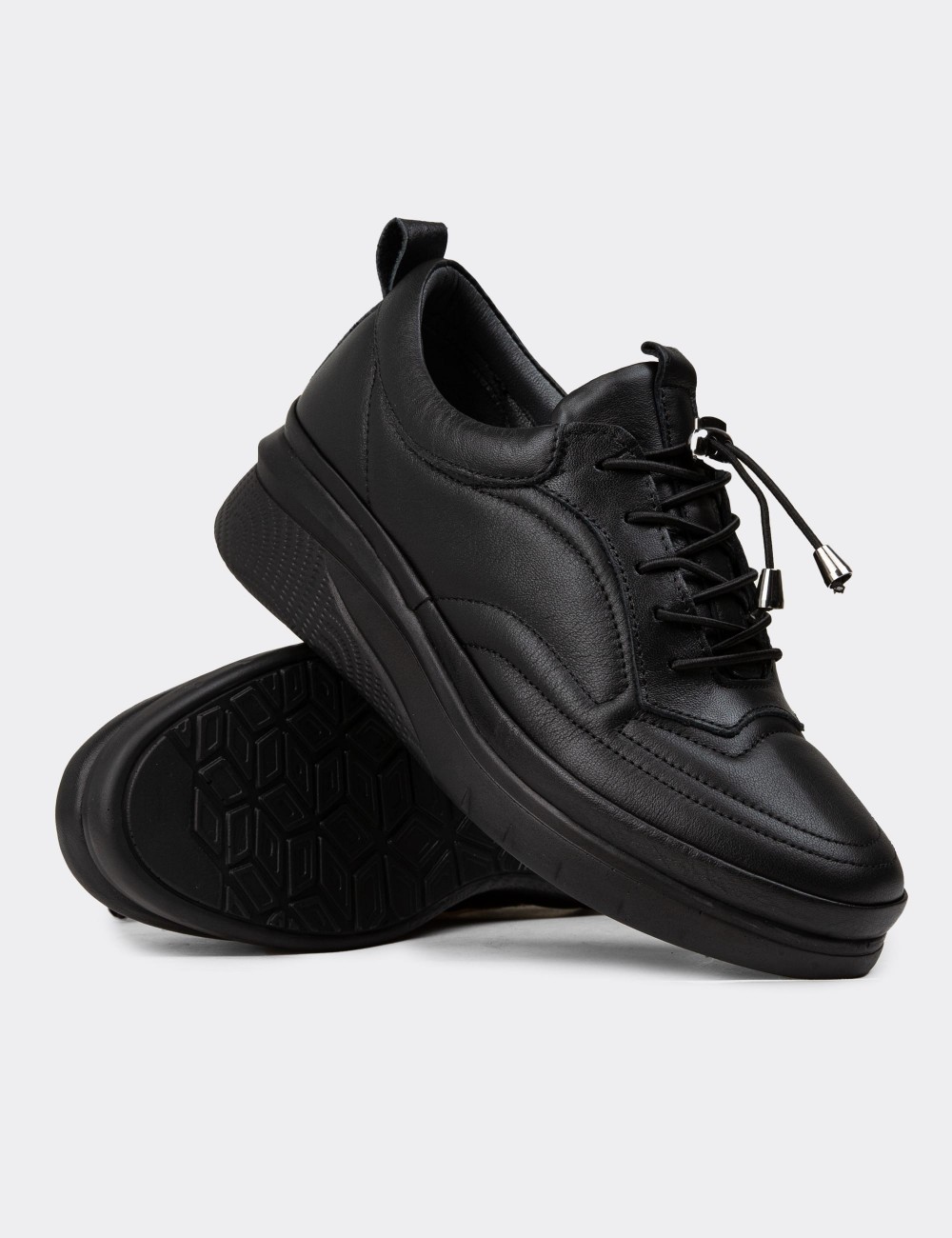 Women's Black Leather Lace-up Shoes - N0120ZSYHC01 Women's Black Leather Lace-up Shoes - N0120ZSYHC01