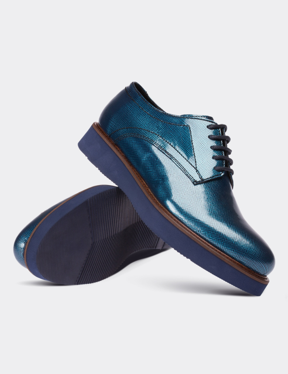 Blue Patent Leather Lace-up Shoes - 01430ZMVIE02