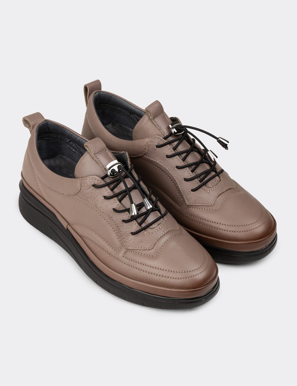 Women's Sandstone Leather Lace-up Shoes - N0120ZVZNC01 Women's Sandstone Leather Lace-up Shoes - N0120ZVZNC01