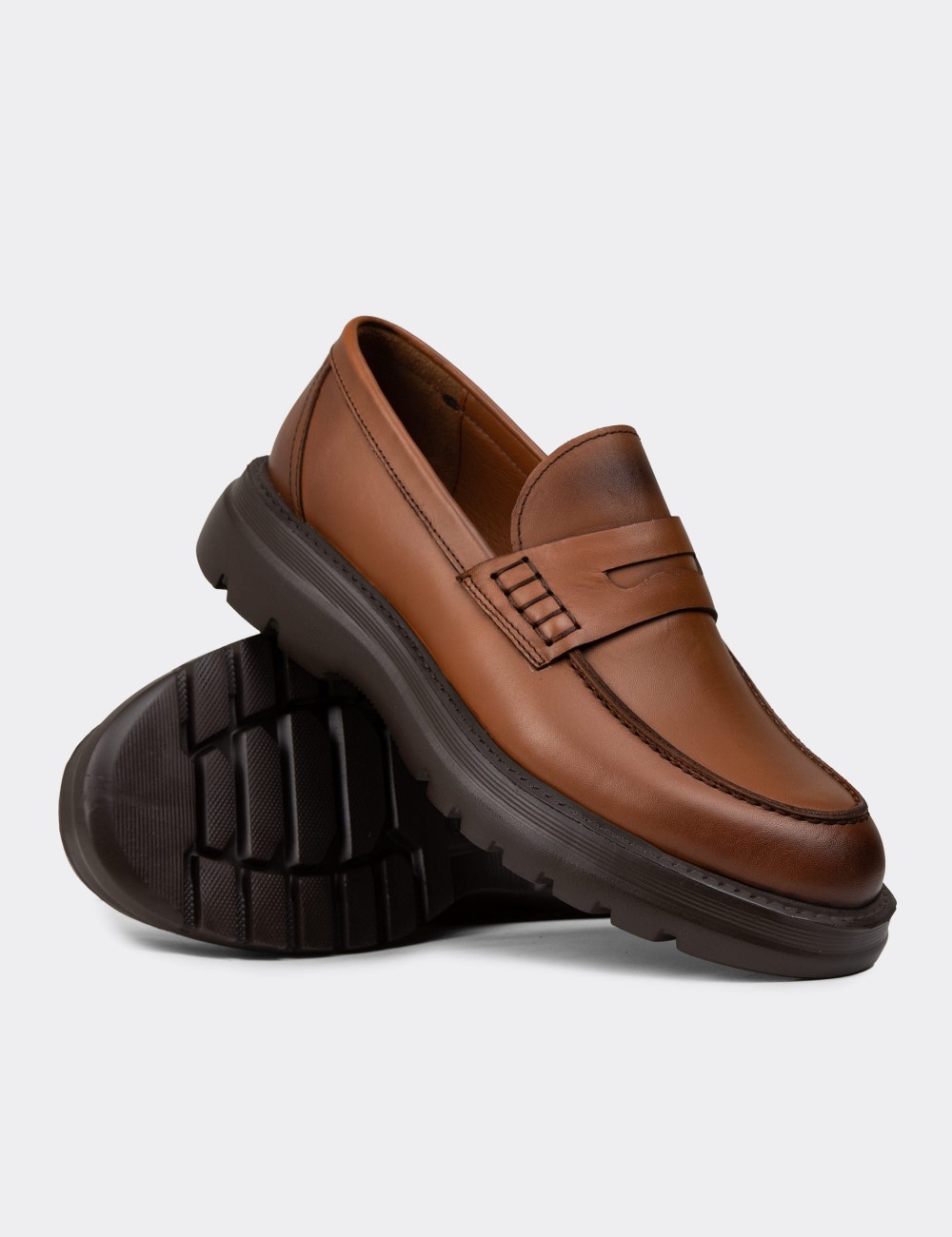 Men's Tan Leather Loafers - 02006MTBAE01 Men's Tan Leather Loafers - 02006MTBAE01