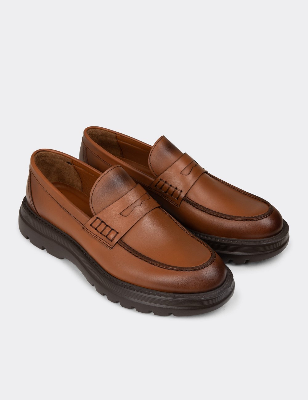 Men's Tan Leather Loafers - 02006MTBAE01 Men's Tan Leather Loafers - 02006MTBAE01
