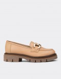 Women's Beige Leather Slip-On Shoes