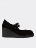Women's Black Suede Leather Mary Jane Footwear