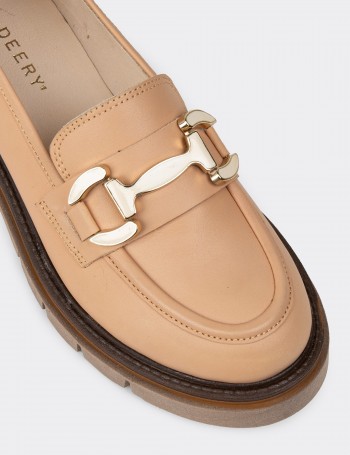 Women's Beige Leather Slip-On Shoes