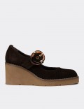Women's Brown Suede Leather Mary Jane Shoes
