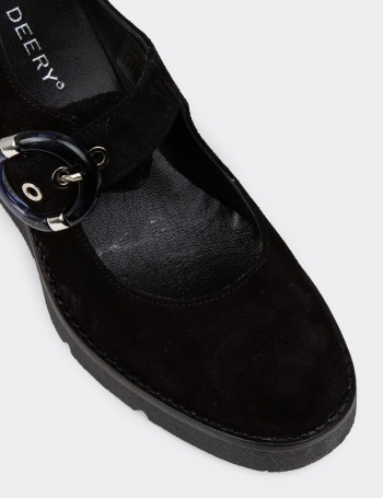 Women's Black Suede Leather Mary Jane Footwear