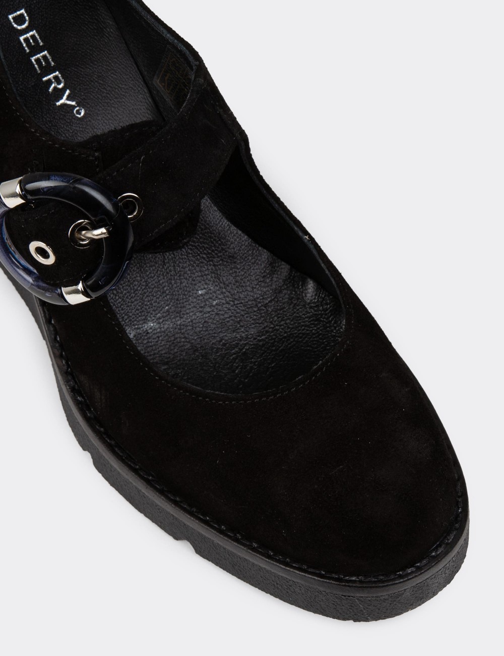 Women's Black Suede Leather Mary Jane Footwear - 61780ZSYHC01 Women's Black Suede Leather Mary Jane Footwear - 61780ZSYHC01