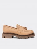 Women's Beige Leather Loafers