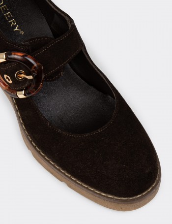 Women's Brown Suede Leather Mary Jane Shoes