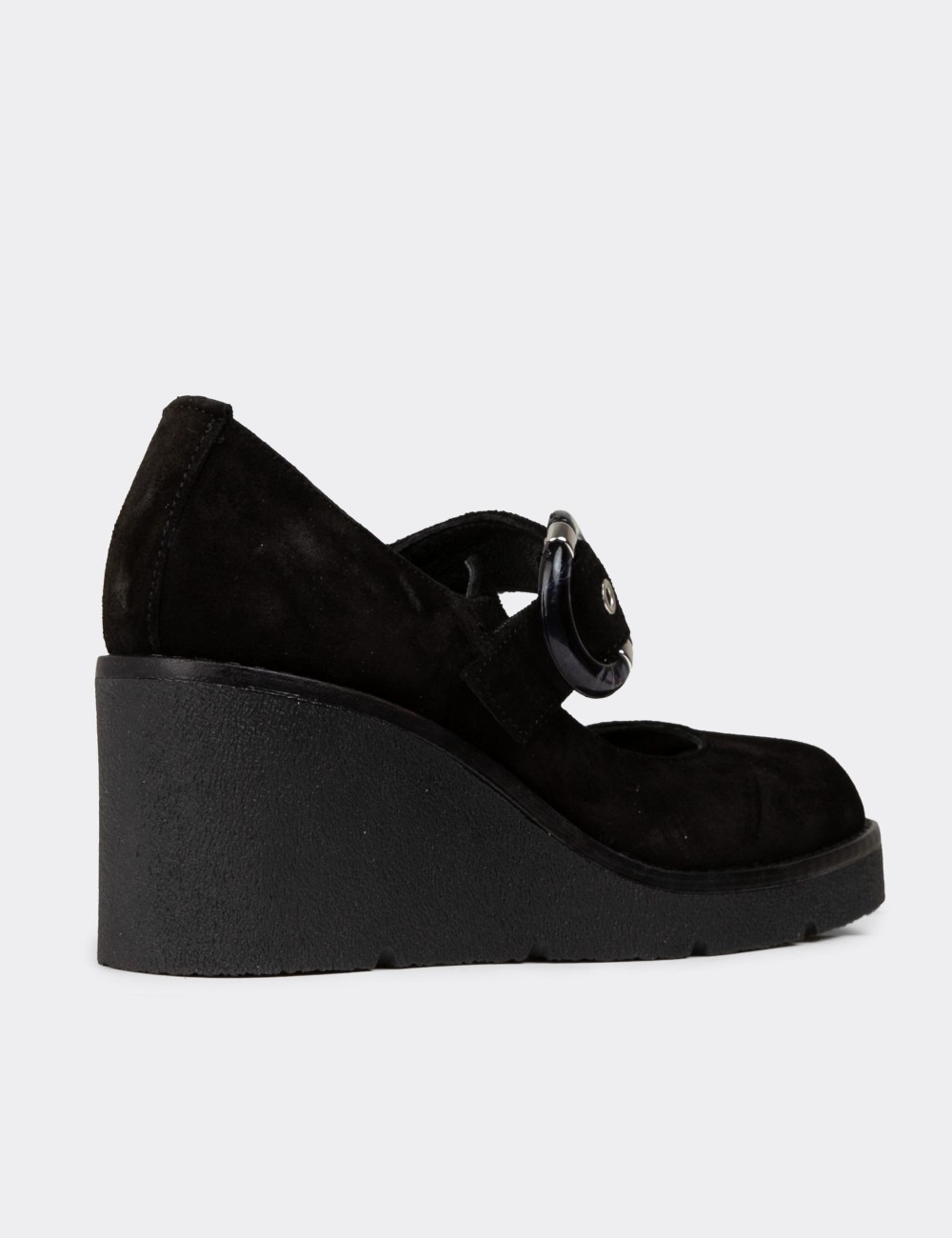 Women's Black Suede Leather Mary Jane Footwear - 61780ZSYHC01 Women's Black Suede Leather Mary Jane Footwear - 61780ZSYHC01