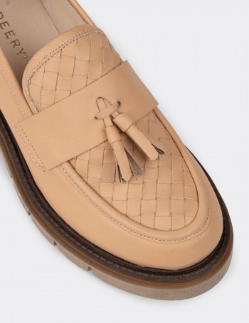 Women's Beige Leather Loafers