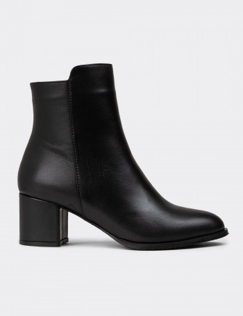 Women's Black Leather Ankle Boots