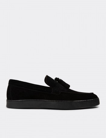 Men's Black Suede Leather Slip-On Shoes